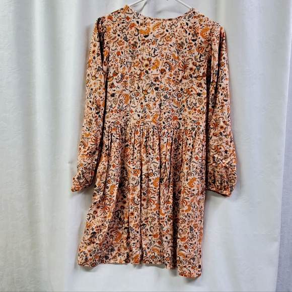 Old Navy Women's Orange Colorful Floral L/S Boho Short Dress Large - Picture 7 of 8